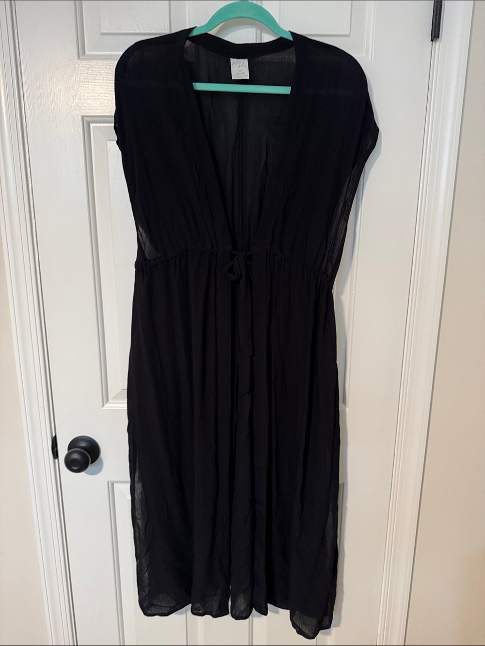 Kona Sol Black Sheer Tie-Waist Swim Coverup